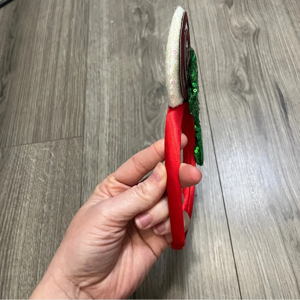 Minnie Mouse Christmas Green Red White Sequin Bow Headband Adult